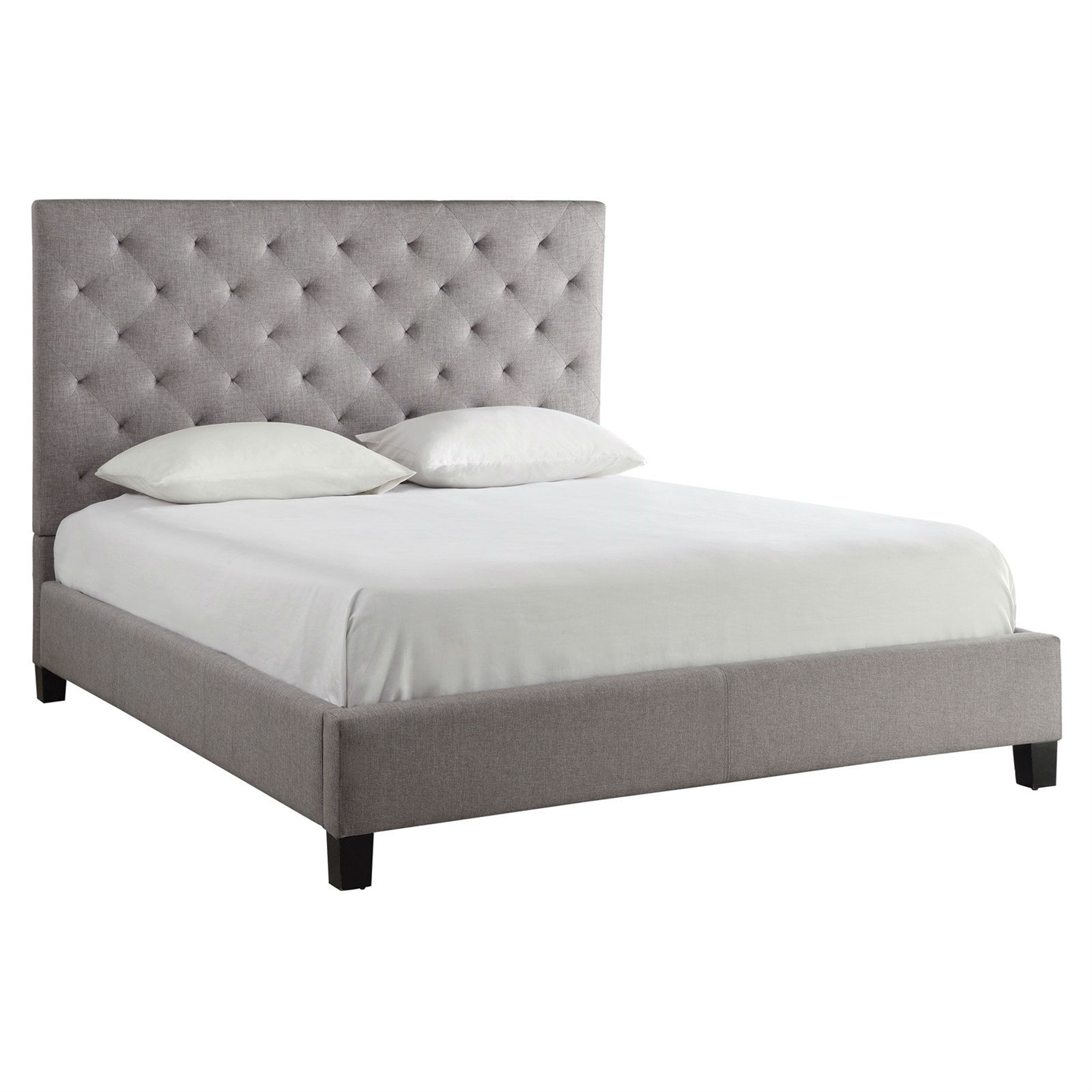 FaFurn - Queen Size Platform Bed Frame with Button Tufted Headboard in Gray, Linen