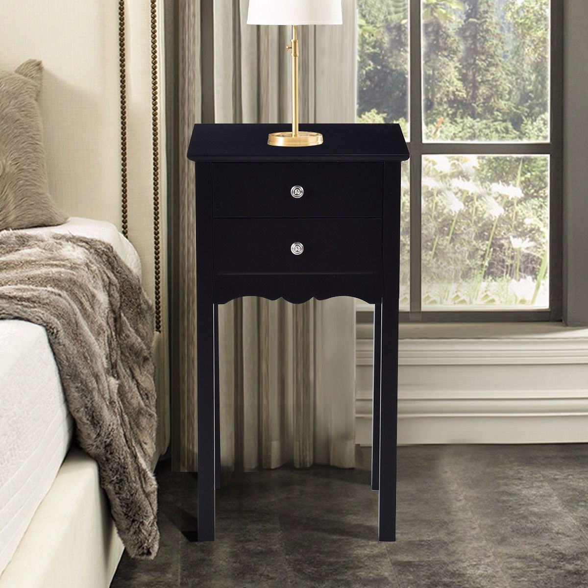 FaFurn - 2-Drawer Nightstand in Black