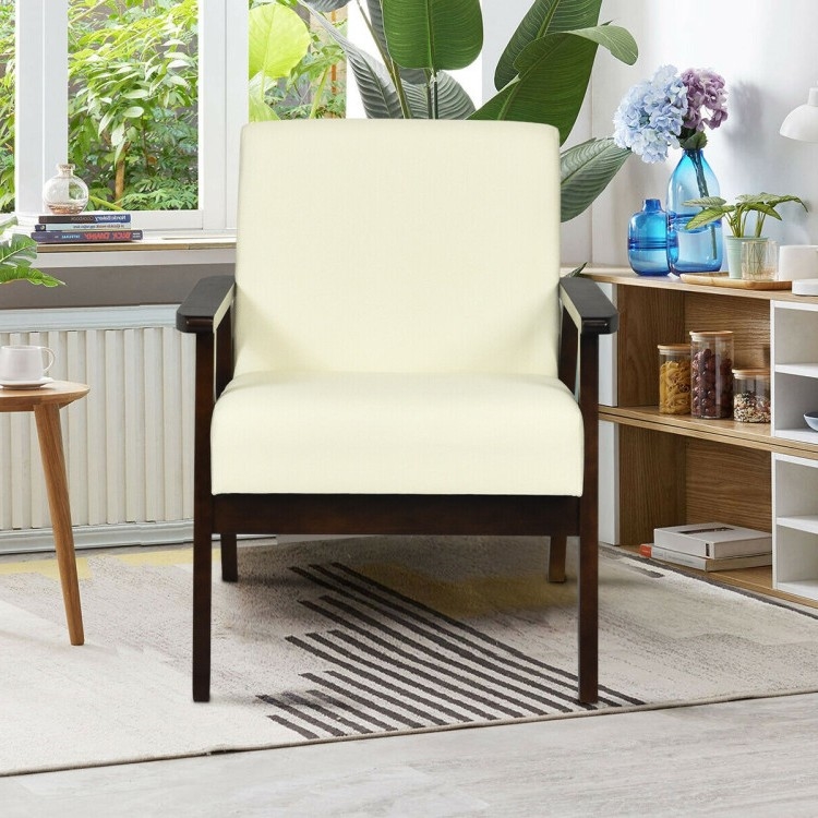 FaFurn Retro Accent Chair with Espresso Wood Frame - Beige