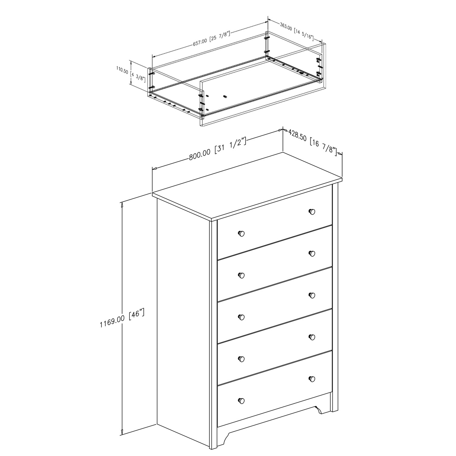 FaFurn - 5-Drawer Chest in Black