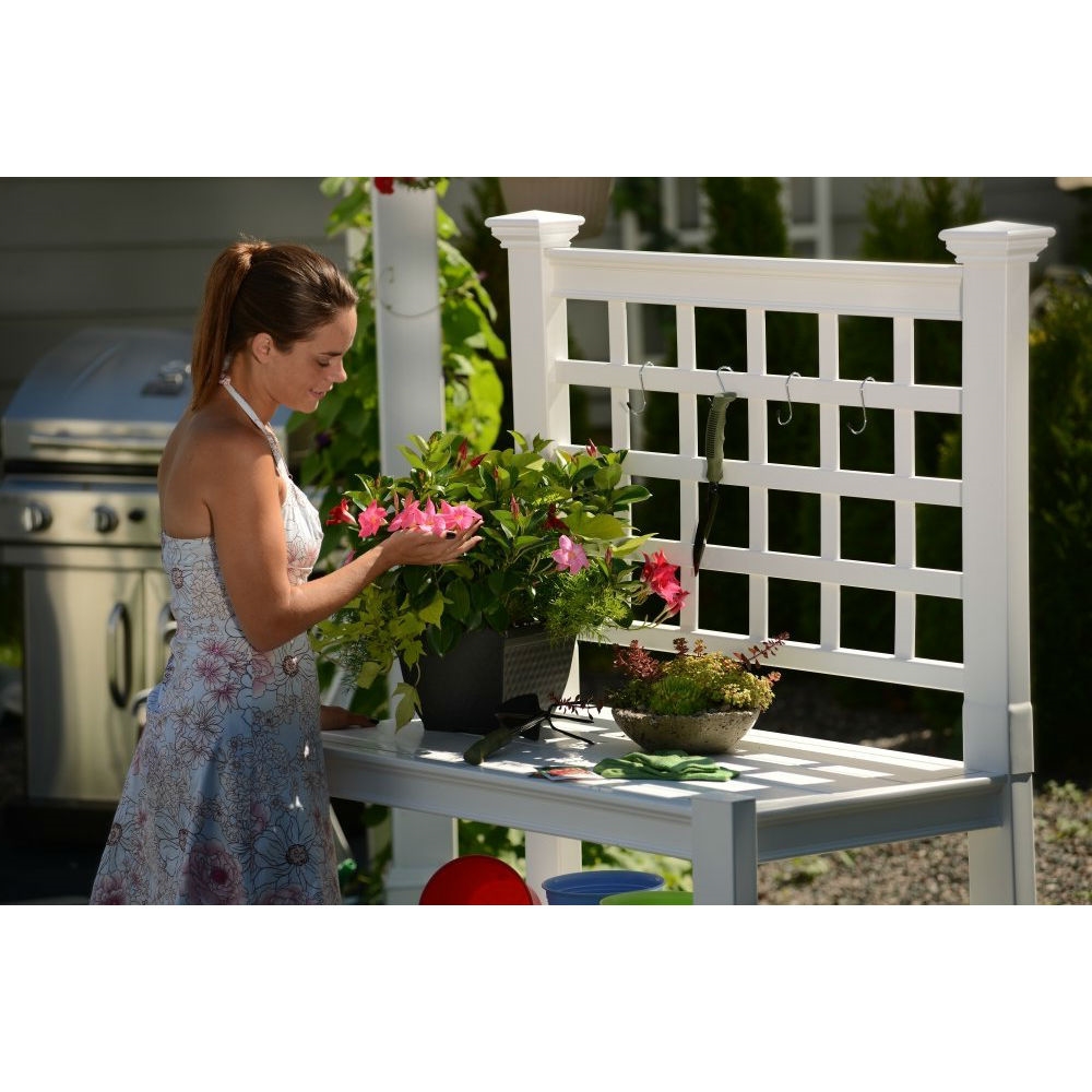 FaFurn - Garden Potting Bench with Shelves in White, Vinyl