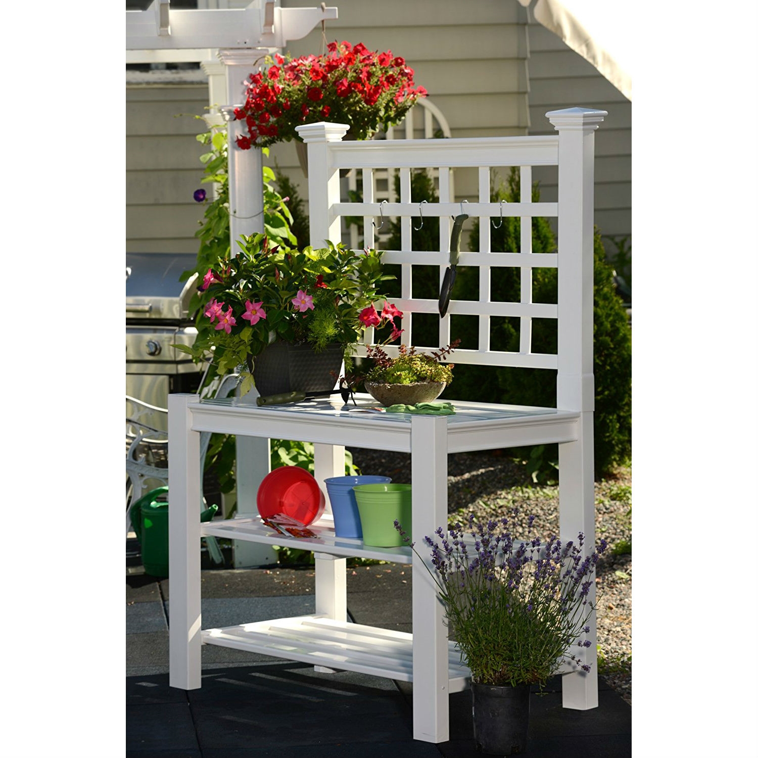 FaFurn - Garden Potting Bench with Shelves in White, Vinyl