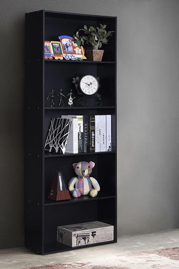 FaFurn Modern 5-Shelf Bookcase - Black