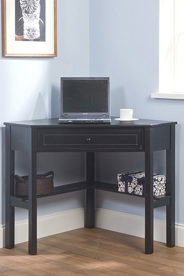 FaFurn - Corner Computer Desk in Black Wood