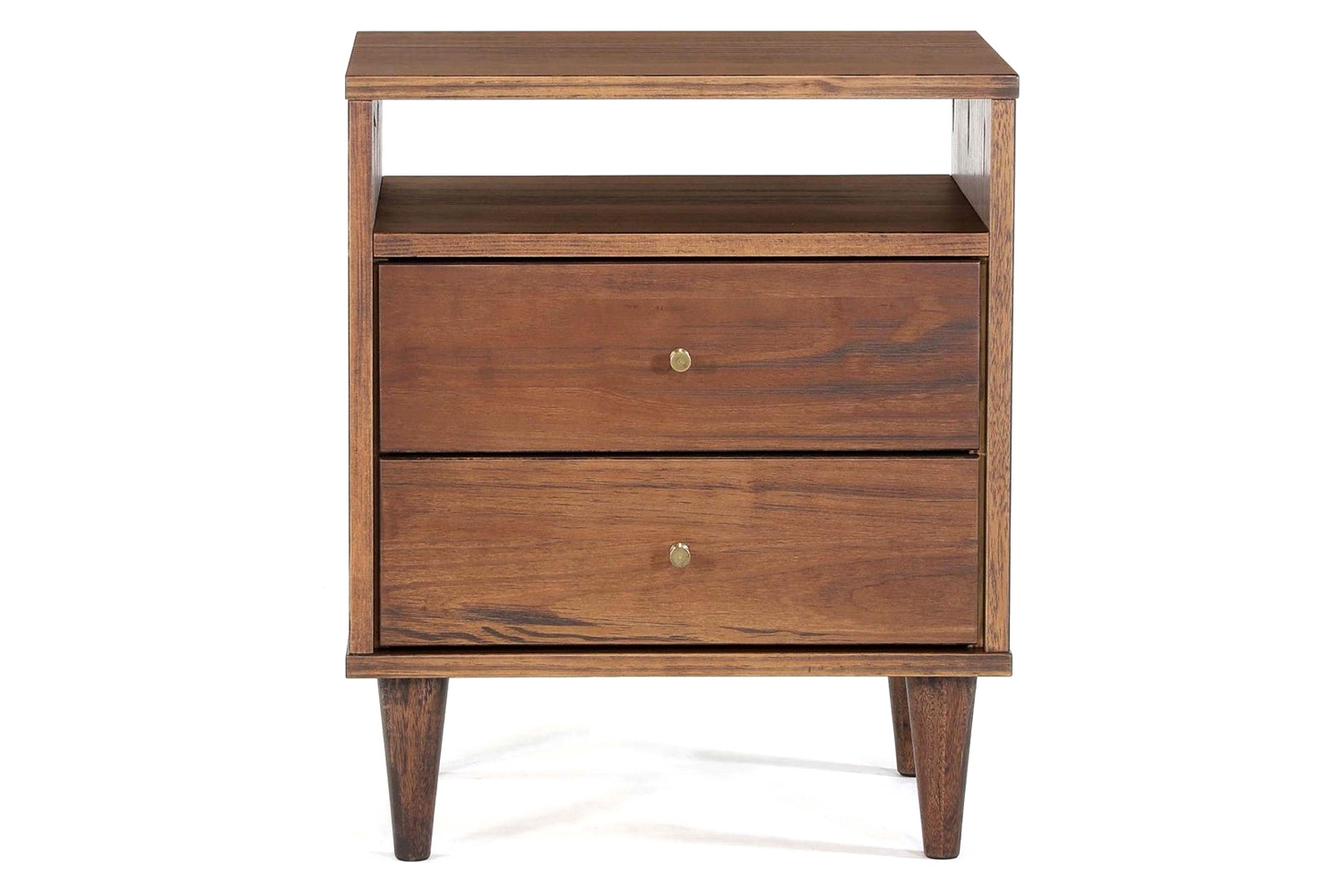 FaFurn Farmhouse Rustic Mid Century 2 Drawer Nightstand - Rustic Walnut