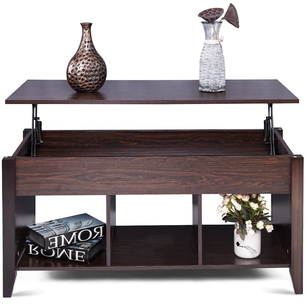 FaFurn™ Coffee Table with Bottom Storage Shelves - Brown, Wood