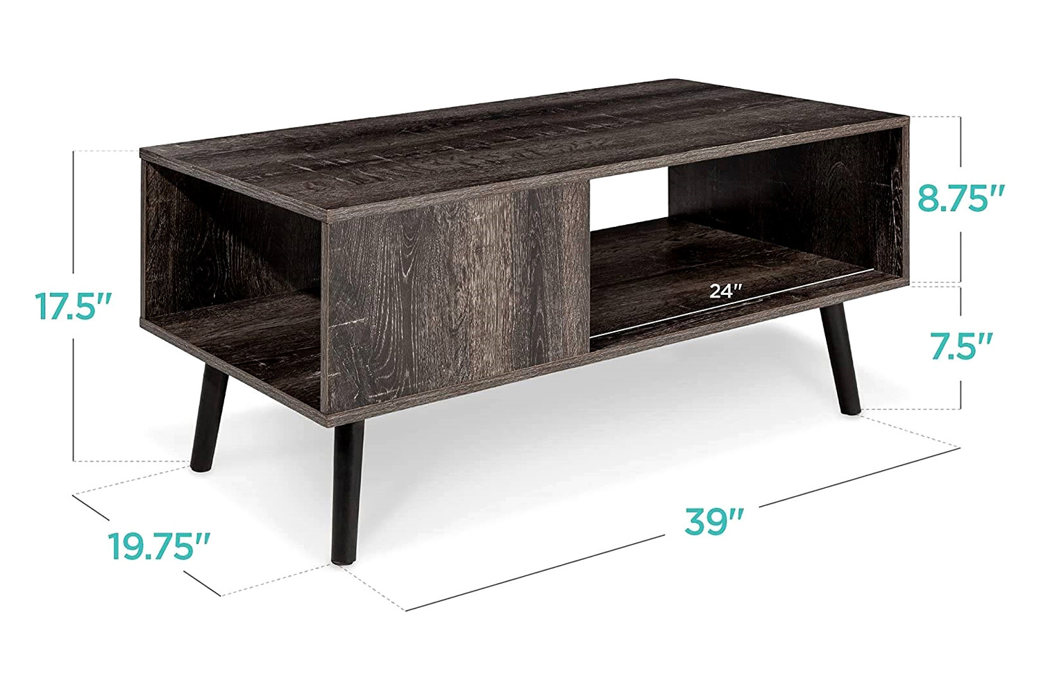 FaFurn™ Modern Mid-Century Coffee Table Living Room Storage Shelf - Rustic Black