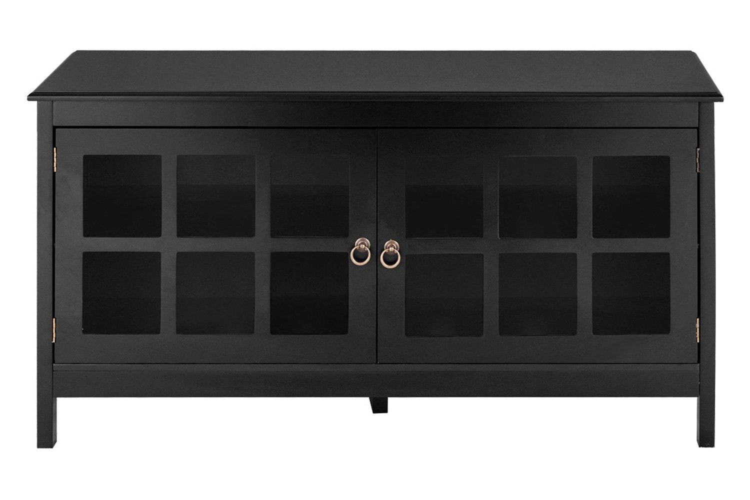 FaFurn - Black Wood TV Stand with Glass Panel Doors For Up To 50-Inch Tv