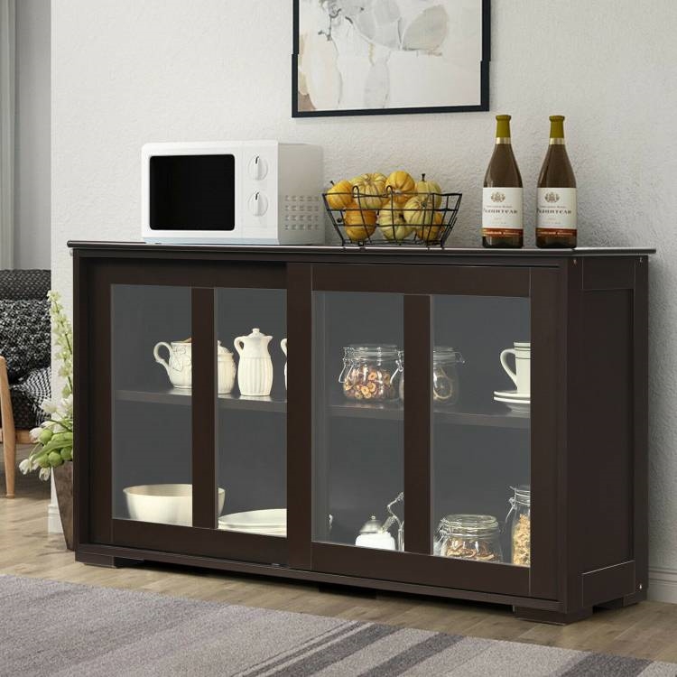 FaFurn Sideboard Buffet with Glass Sliding Door - Brown, Wood