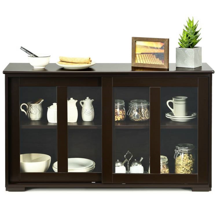 FaFurn Sideboard Buffet with Glass Sliding Door - Brown, Wood