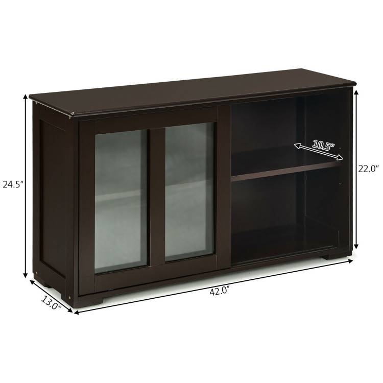 FaFurn Sideboard Buffet with Glass Sliding Door - Brown, Wood