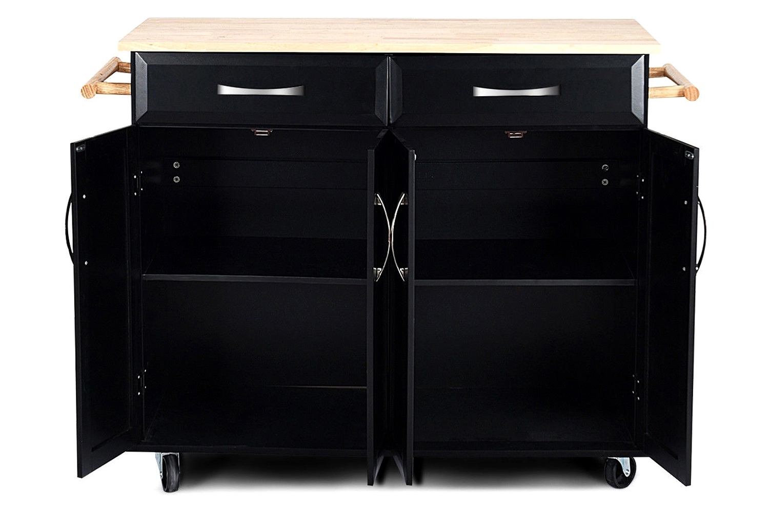 FaFurn - Black Kitchen Island Storage Cabinet Cart with Wood Top and Wheels