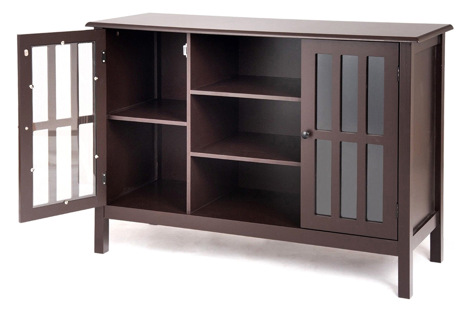 FaFurn Wood 43-Inch TV Stand with Glass Panel Doors - Brown