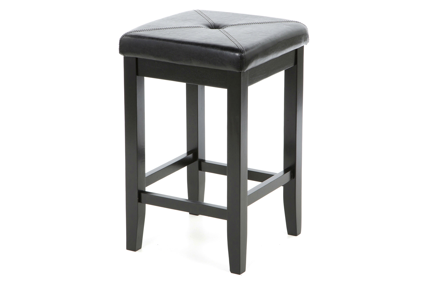 FaFurn - Black 24-Inch Backless Barstools with Faux Leather Seat (Set of 2)