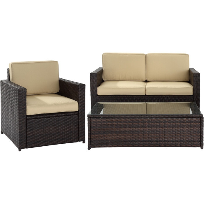 FaFurn - 3-Piece Patio Furniture Set with Chair Loveseat and Cocktail Table in Rattan