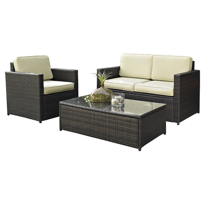 FaFurn - 3-Piece Patio Furniture Set with Chair Loveseat and Cocktail Table in Rattan