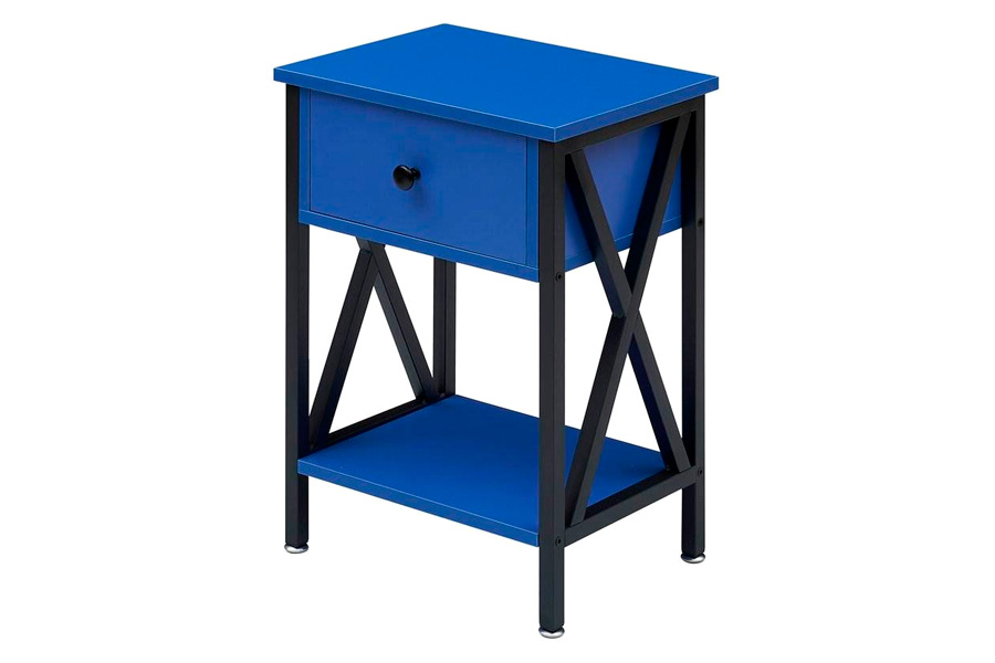 FaFurn™ Set of 2 End Table with 1 Drawer - Dark Blue/Black, Metal/MDF