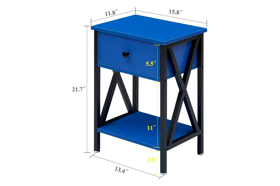 FaFurn™ Set of 2 End Table with 1 Drawer - Dark Blue/Black, Metal/MDF