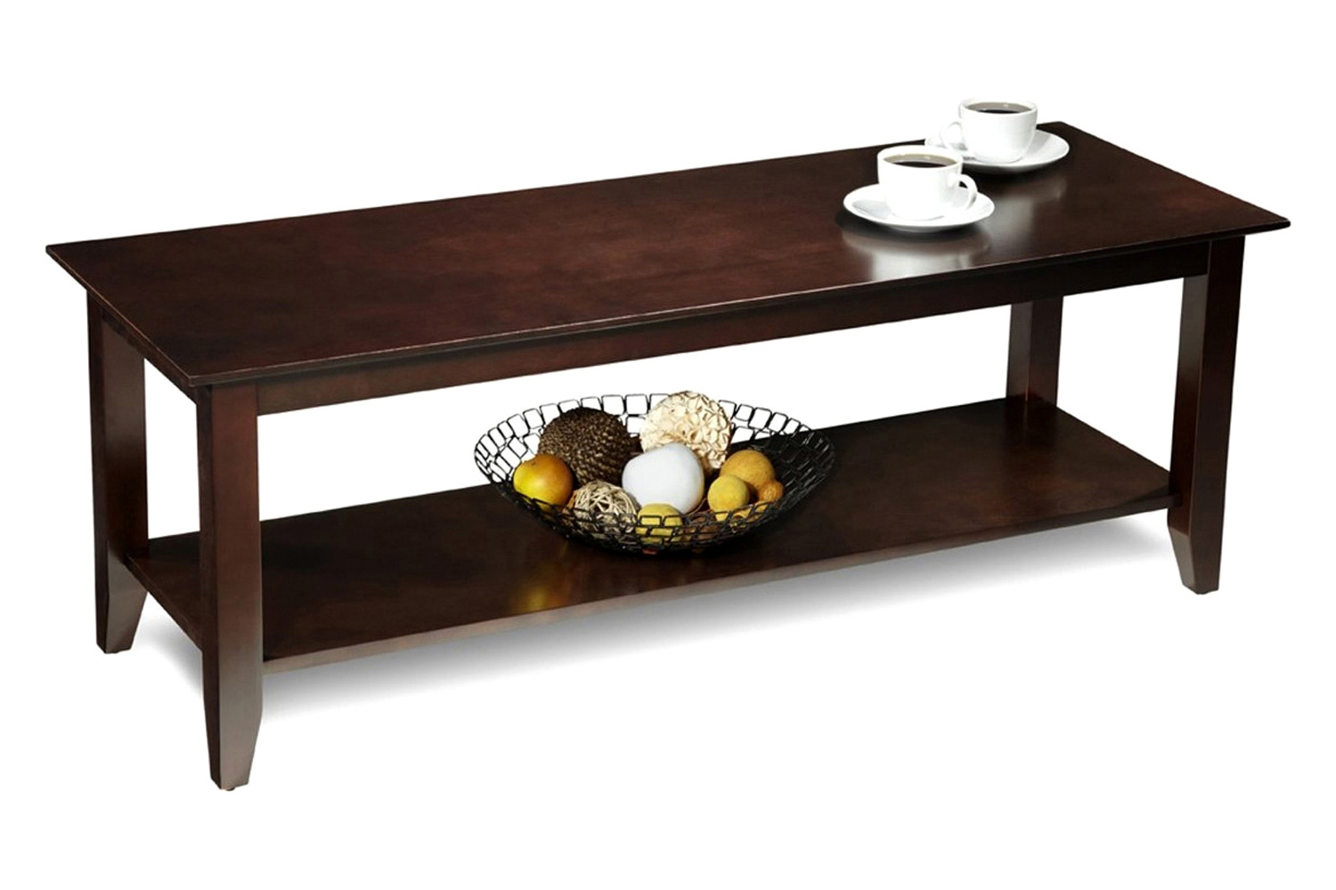 FaFurn™ - Espresso Wood Grain Coffee Table with Bottom Shelf