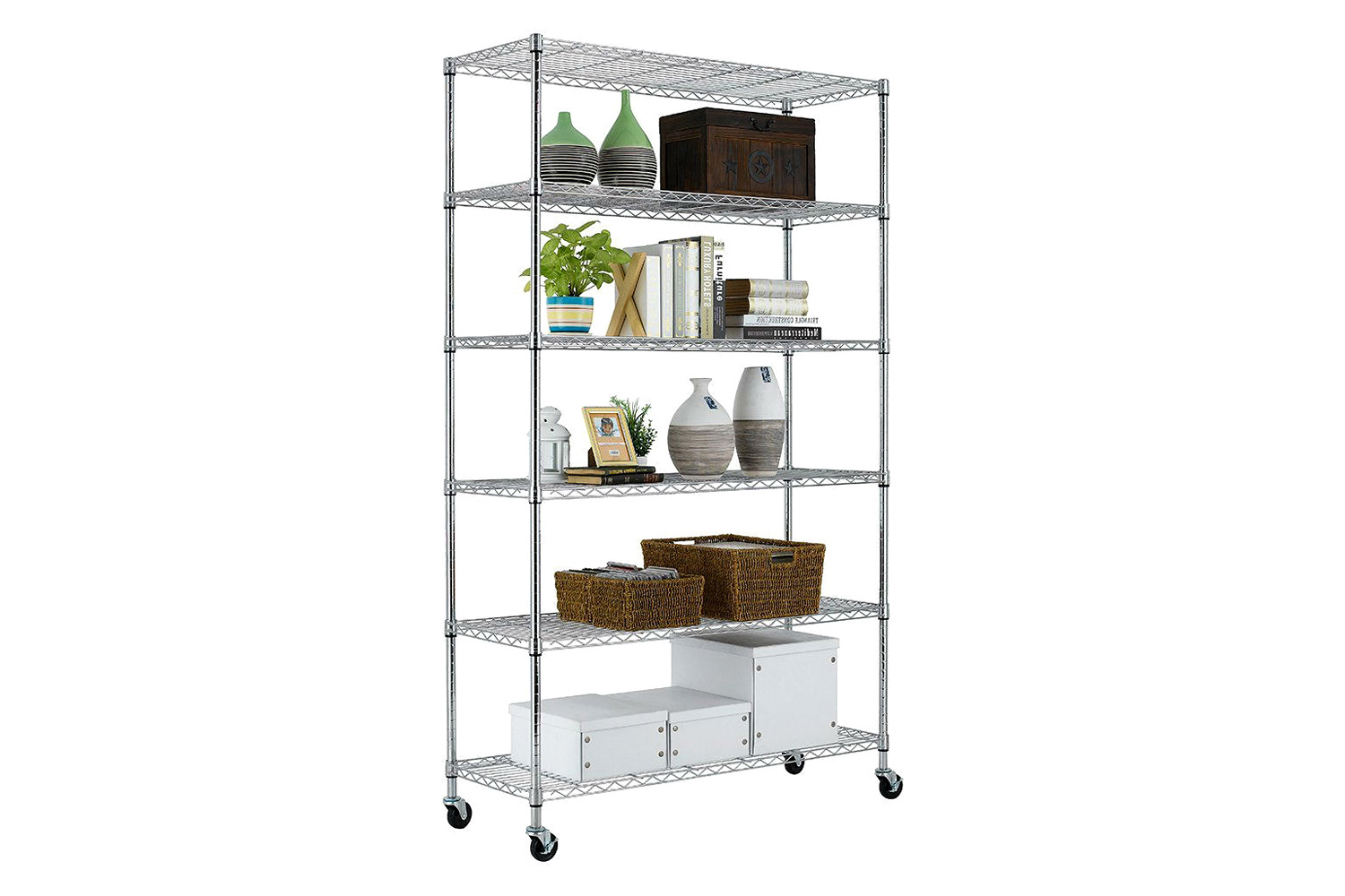 FaFurn - Heavy Duty 6-Shelf Metal Storage Rack Shelving Unit with Casters