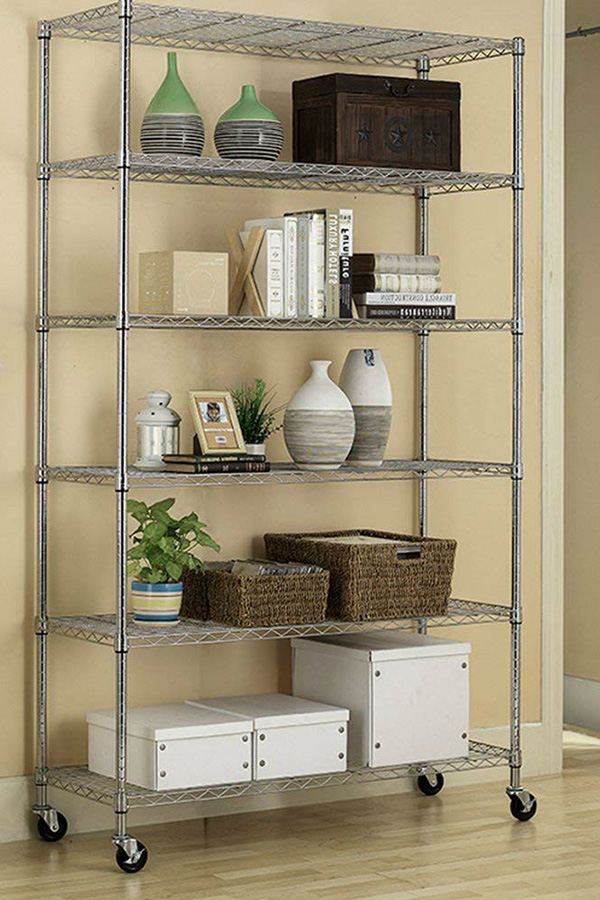 FaFurn Heavy Duty 6-Shelf Metal Storage Rack Shelving Unit with Casters - Steel