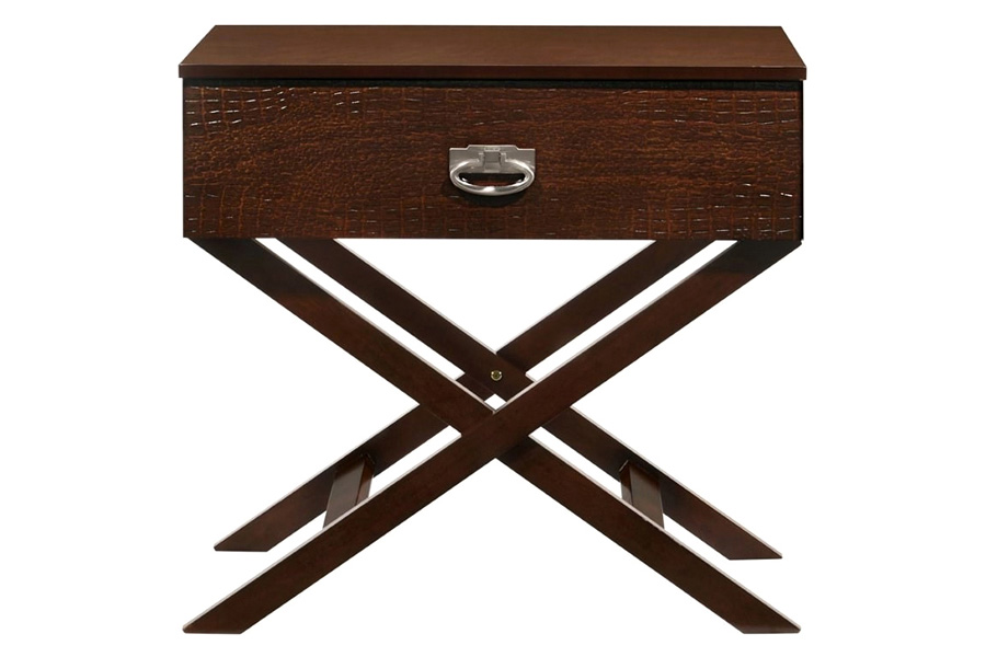 FaFurn - Cappuccino Brown Wood 1-Drawer End Table Nightstand with X Legs