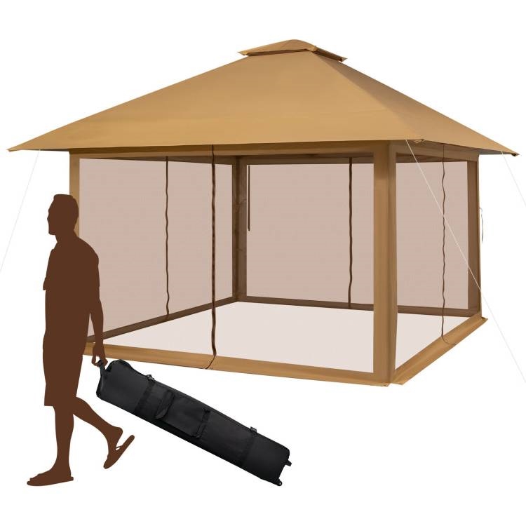 FaFurn Gazebo with Mesh Mosquito Netting Sidewalls - Beige, Metal/Polyester