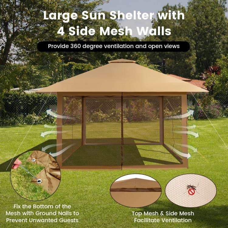 FaFurn Gazebo with Mesh Mosquito Netting Sidewalls - Beige, Metal/Polyester