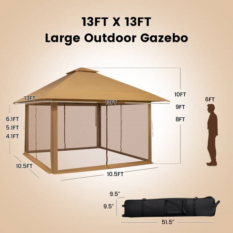 FaFurn Gazebo with Mesh Mosquito Netting Sidewalls - Beige, Metal/Polyester