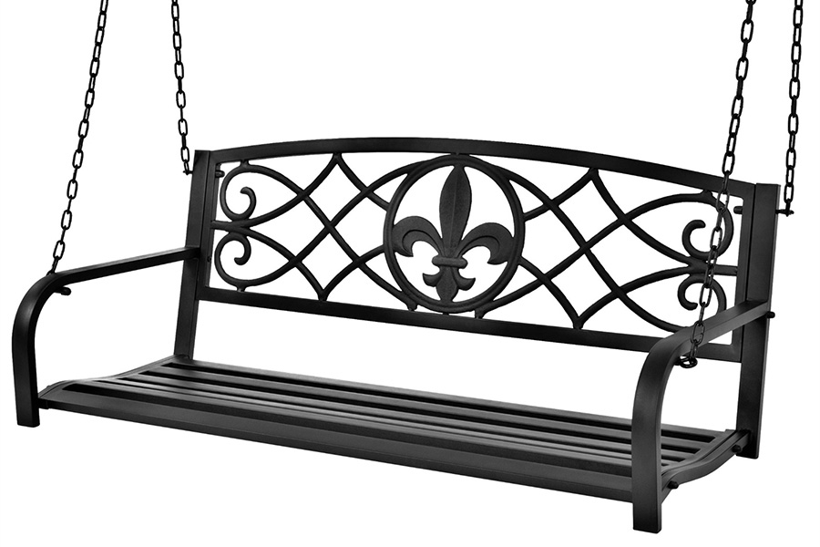 FaFurn Farmhouse Sturdy 2 Seat Porch Swing Bench Scroll Accents - Black