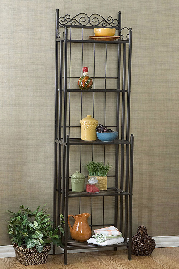 FaFurn - Narrow Wrought Iron Bakers Rack with 5 Shelves