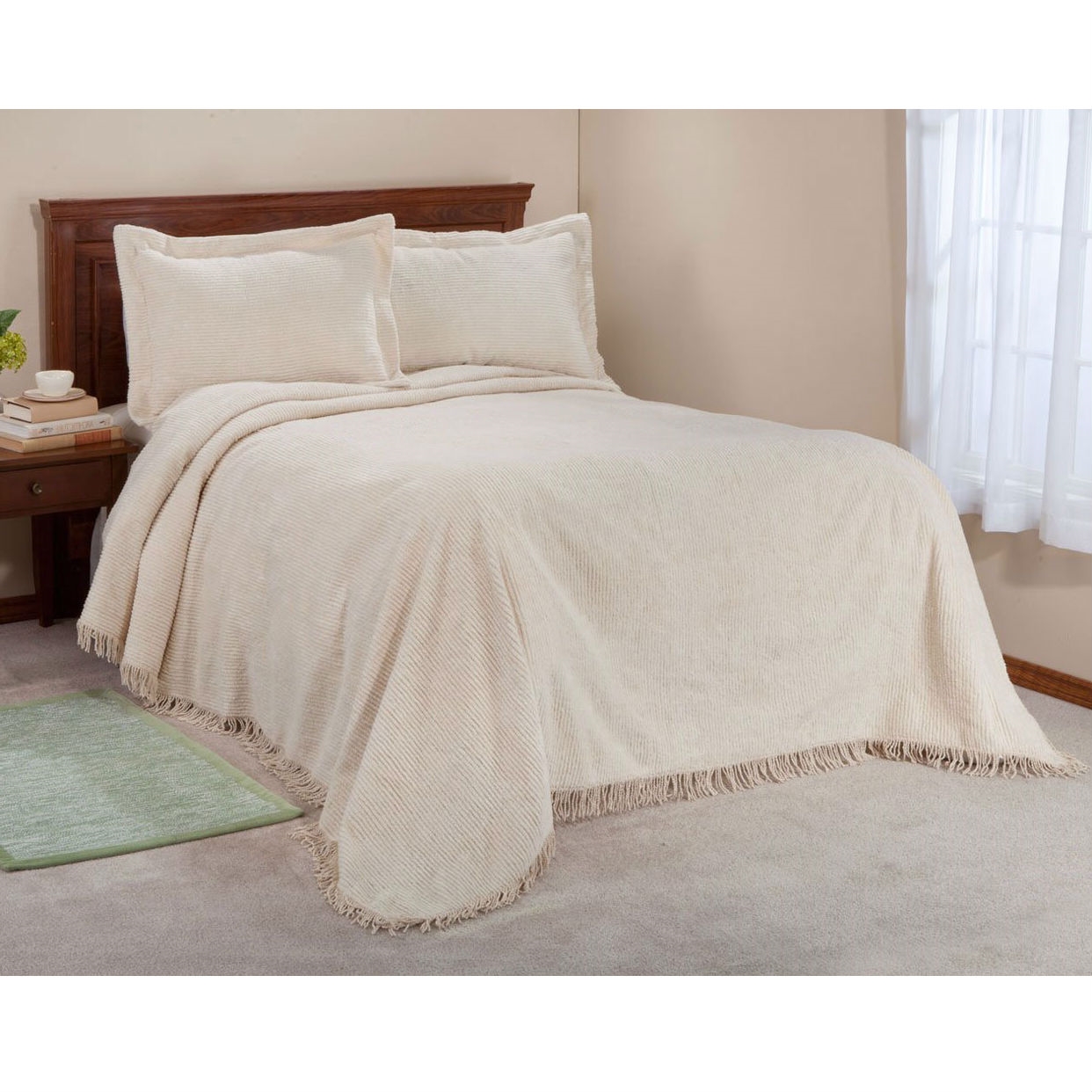 FaFurn - Queen Size Bedspread Set with Fringe Edge in Cotton