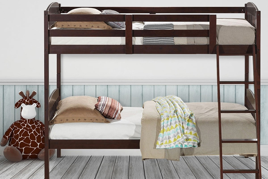 FaFurn Twin Over Twin Wooden Bunk Bed with Ladder - Dark Brown