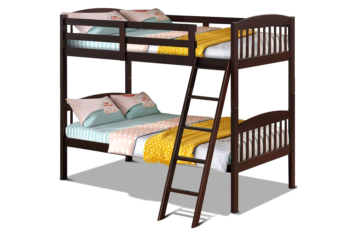 FaFurn Twin Over Twin Wooden Bunk Bed with Ladder - Dark Brown