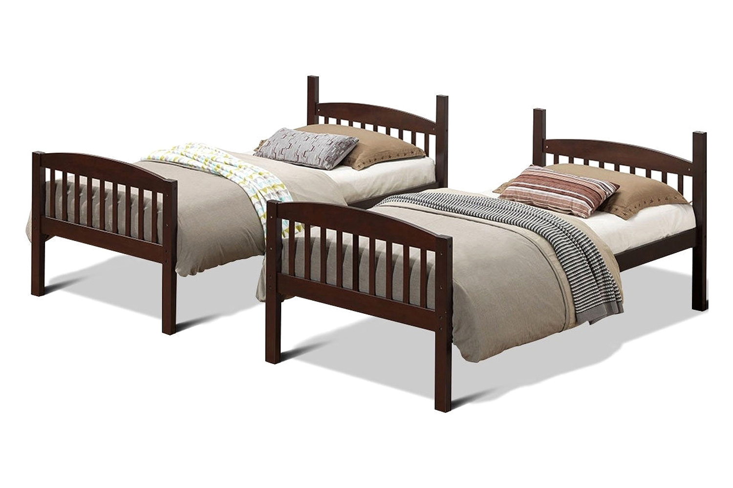 FaFurn Twin Over Twin Wooden Bunk Bed with Ladder - Dark Brown