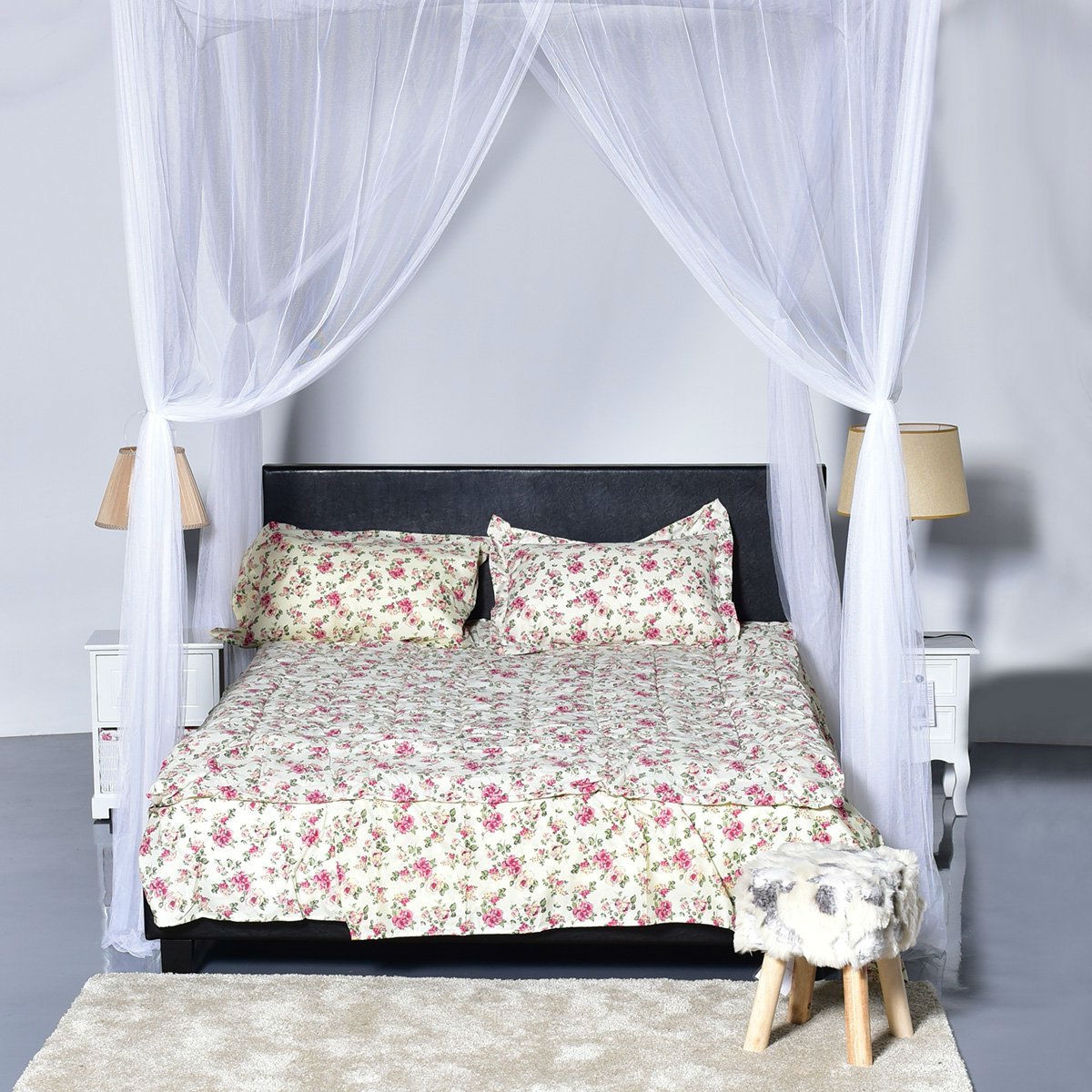 FaFurn - Queen Size Canopy Bed Frame in White