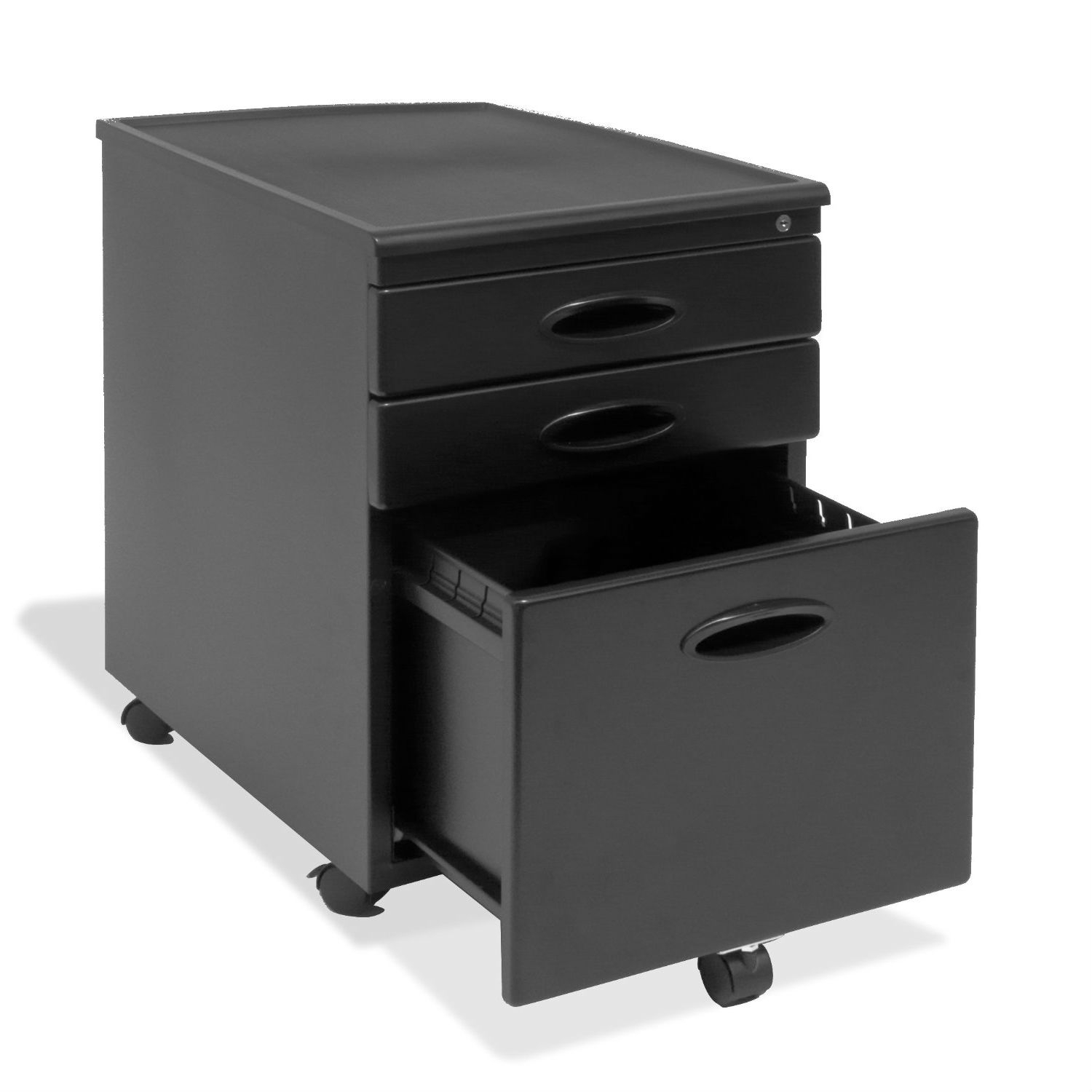 FaFurn - 3-Drawer Locking Mobile Filing Cabinet with Casters in Black