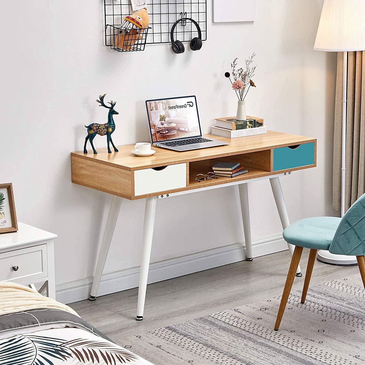 FaFurn - Modern Compact Computer Desk in White, Wood