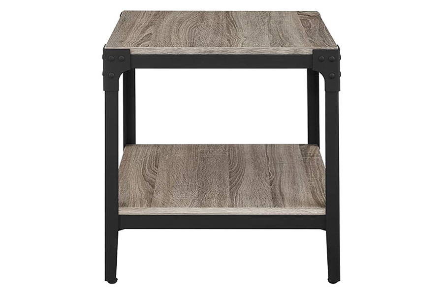 FaFurn - Modern Metal Frame End Table Nightstand in Driftwood Finish (Set of 2)