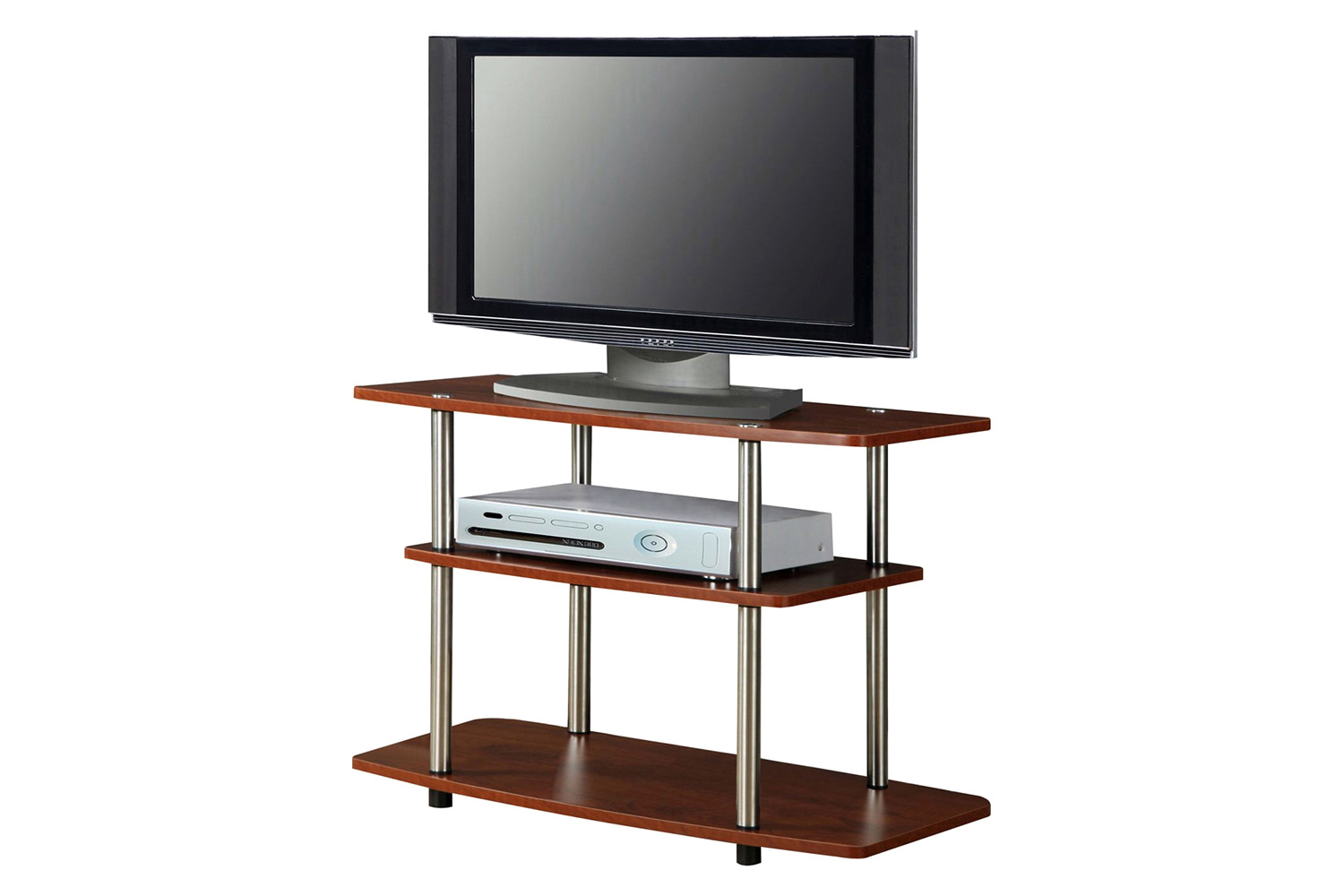 FaFurn - Modern TV Stand Wood Finish with Sturdy Stainless Steel Poles