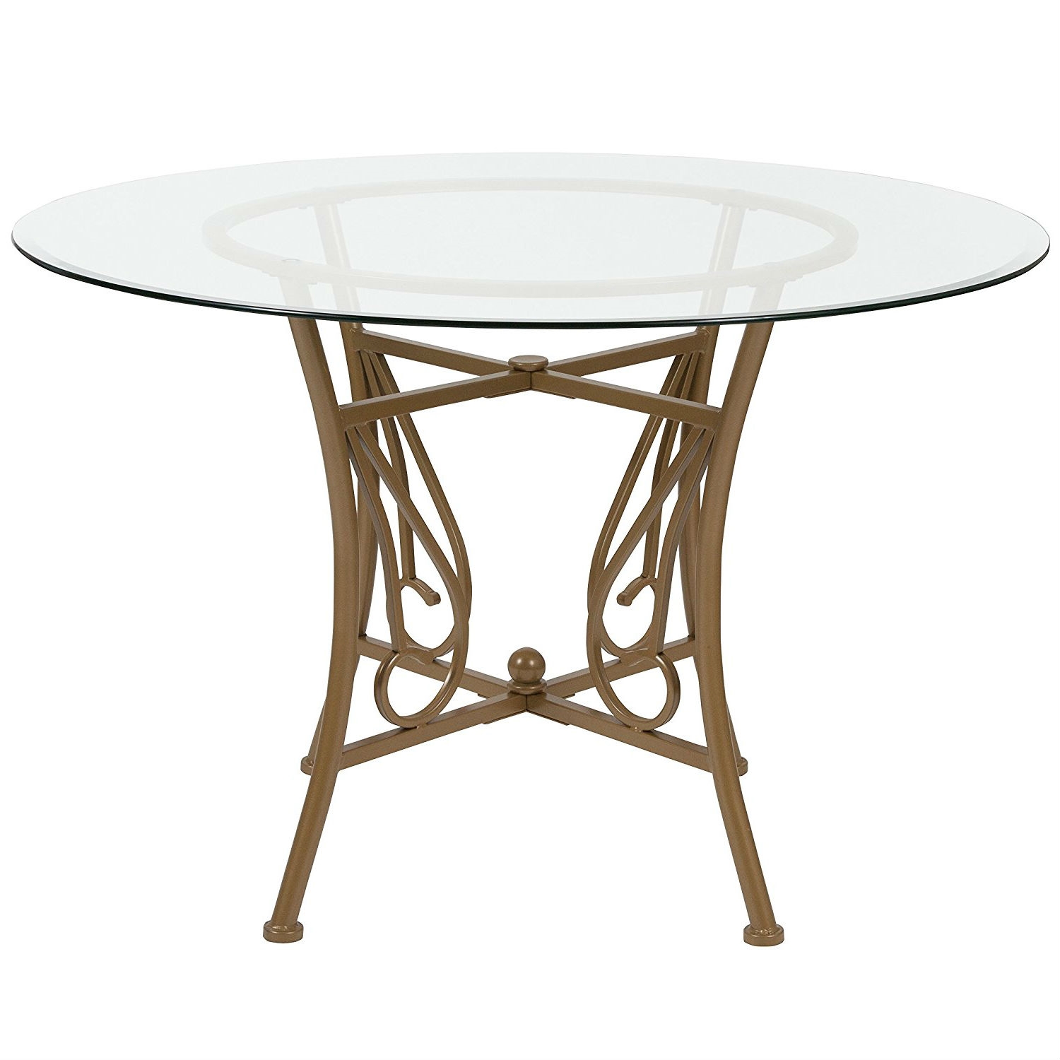 FaFurn - Contemporary 45" Dining Table with Matte Gold Metal Frame in Glass