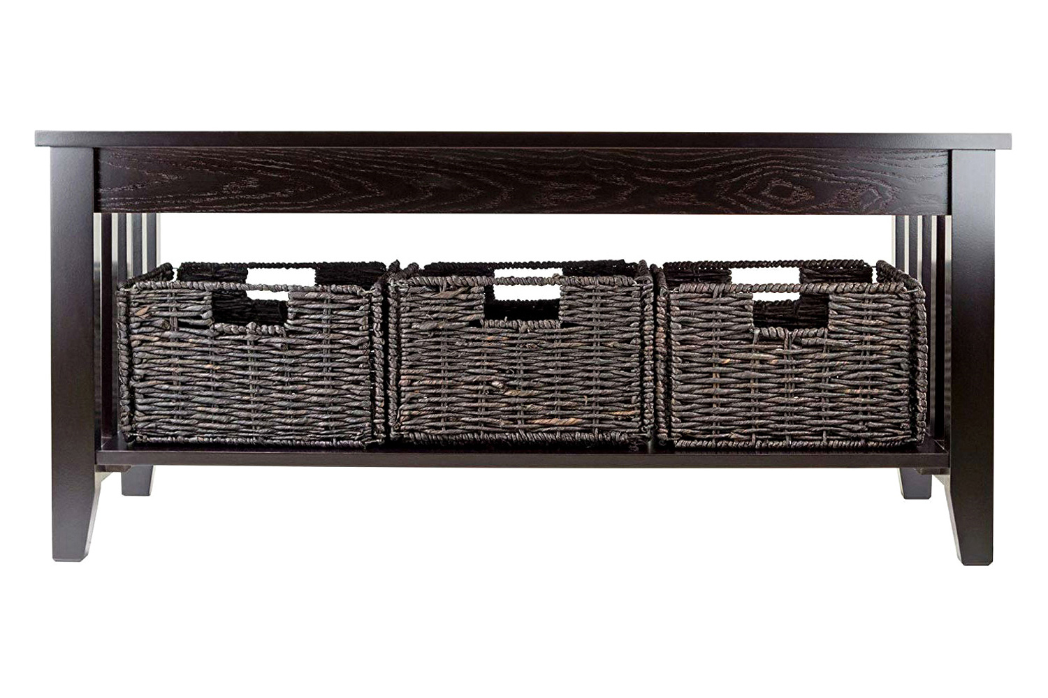 FaFurn™ - Espresso 2 Tier Coffee Occasional Table with 3 Storage Baskets