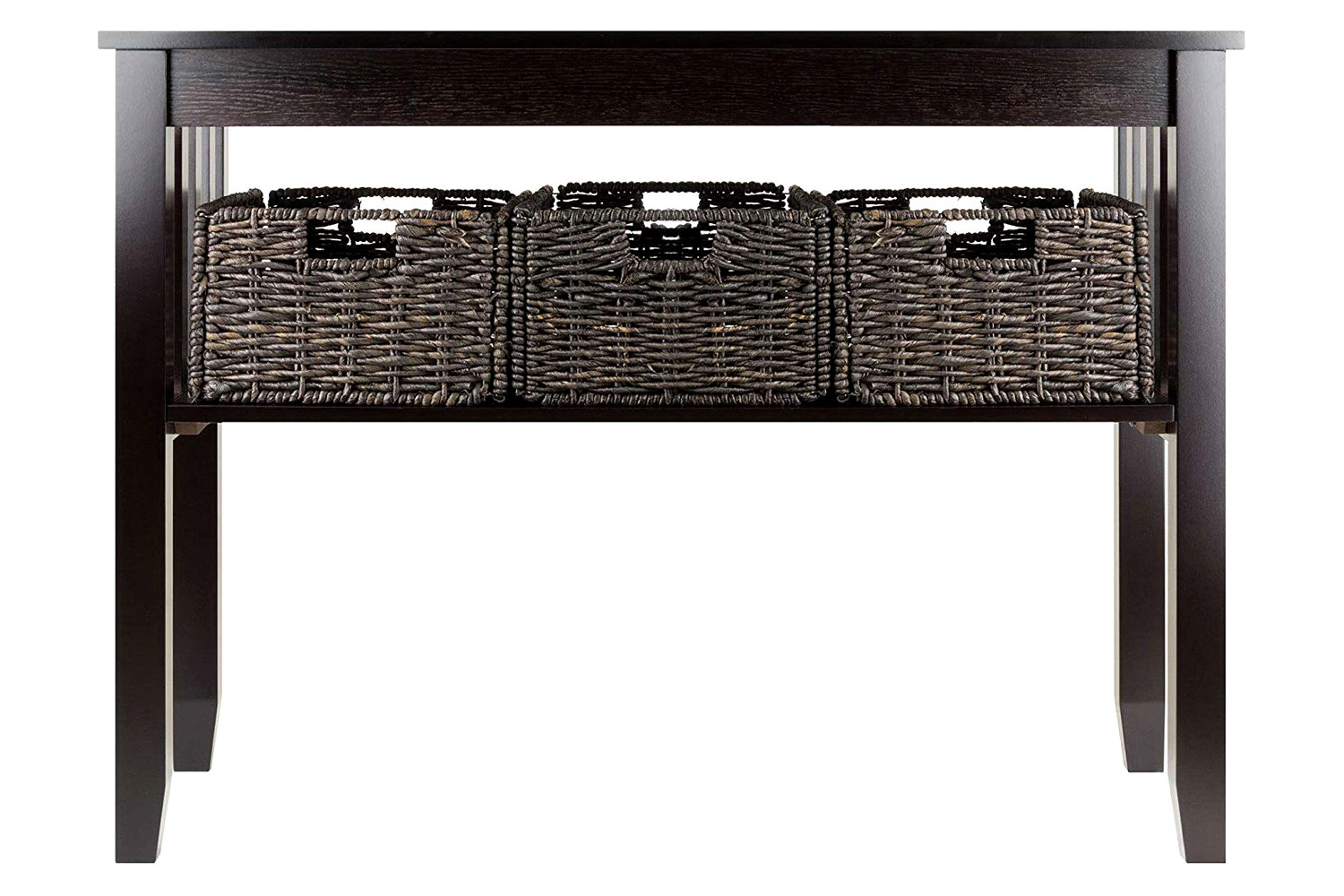 FaFurn - Espresso 2 Tier Entryway Hall Console Table with 3 Storage Baskets