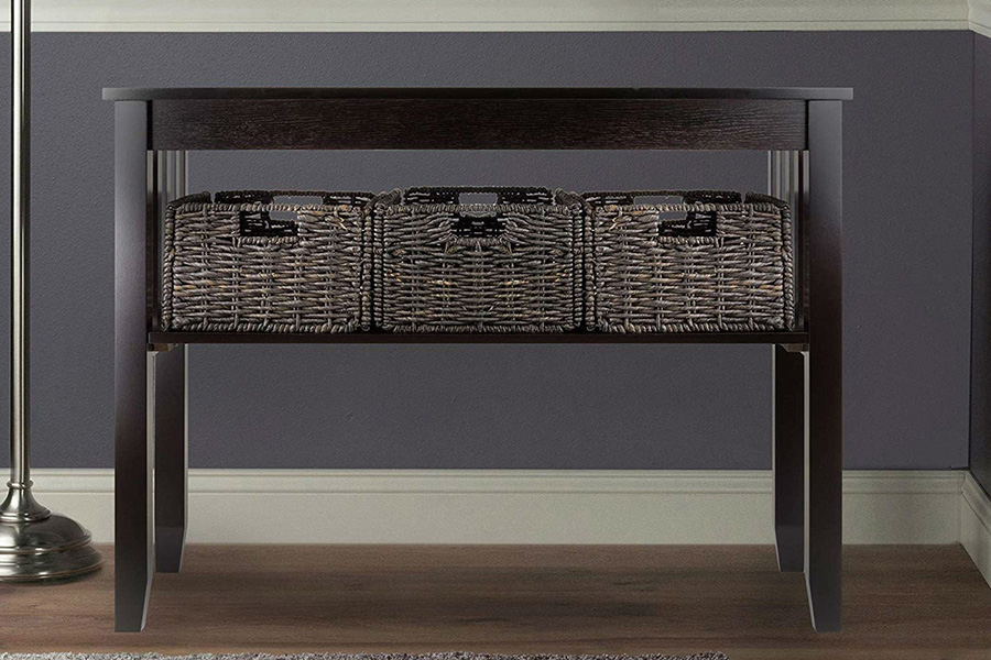 FaFurn - Espresso 2 Tier Entryway Hall Console Table with 3 Storage Baskets