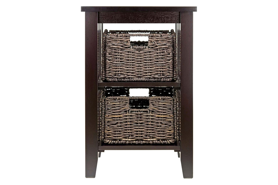 FaFurn - Espresso 3 Tier Bookcase Shelf Accent Table with 2 Small Storage Baskets