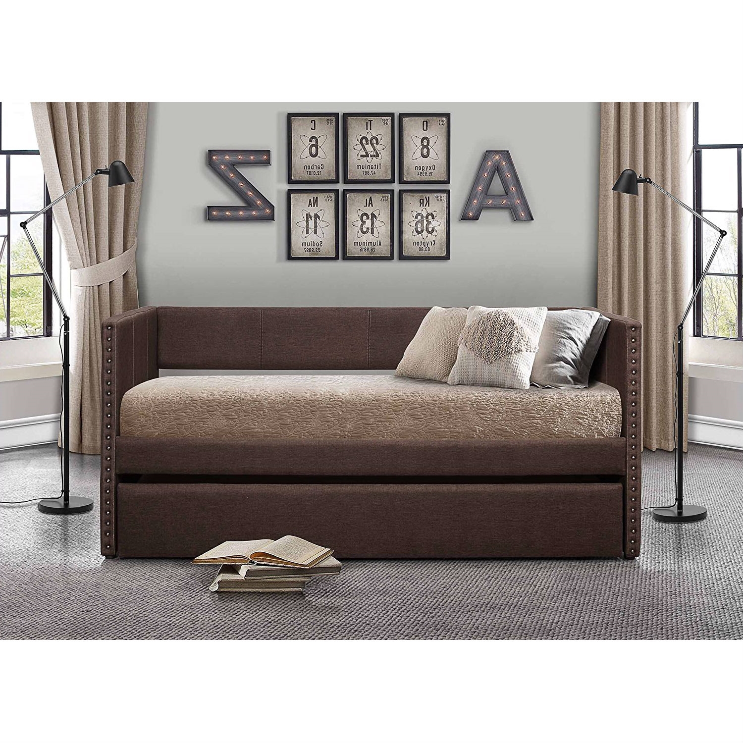 FaFurn - Twin Size Daybed with Pull out Trundle in Chocolate, Wood