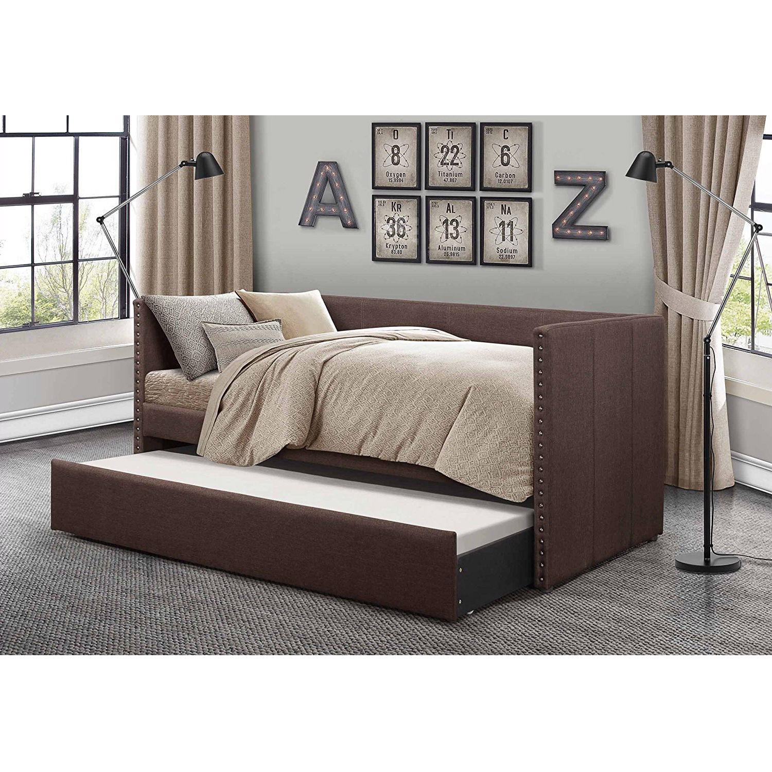 FaFurn - Twin Size Daybed with Pull out Trundle in Chocolate, Wood