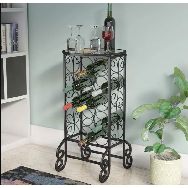 FaFurn - Accent Table with Wine Rack in Black, Iron