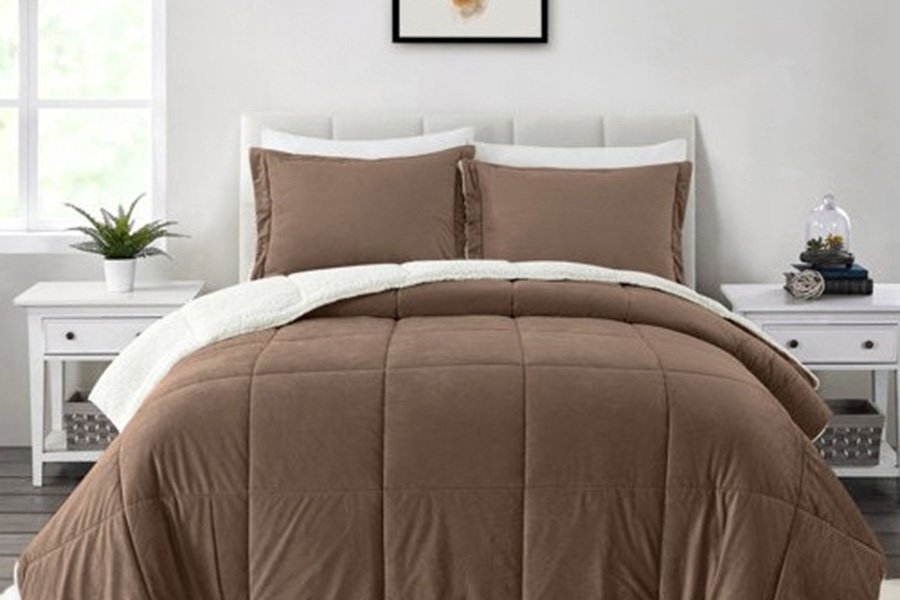 FaFurn Plush Microfiber Reversible Comforter Set - Chocolate, Queen Size