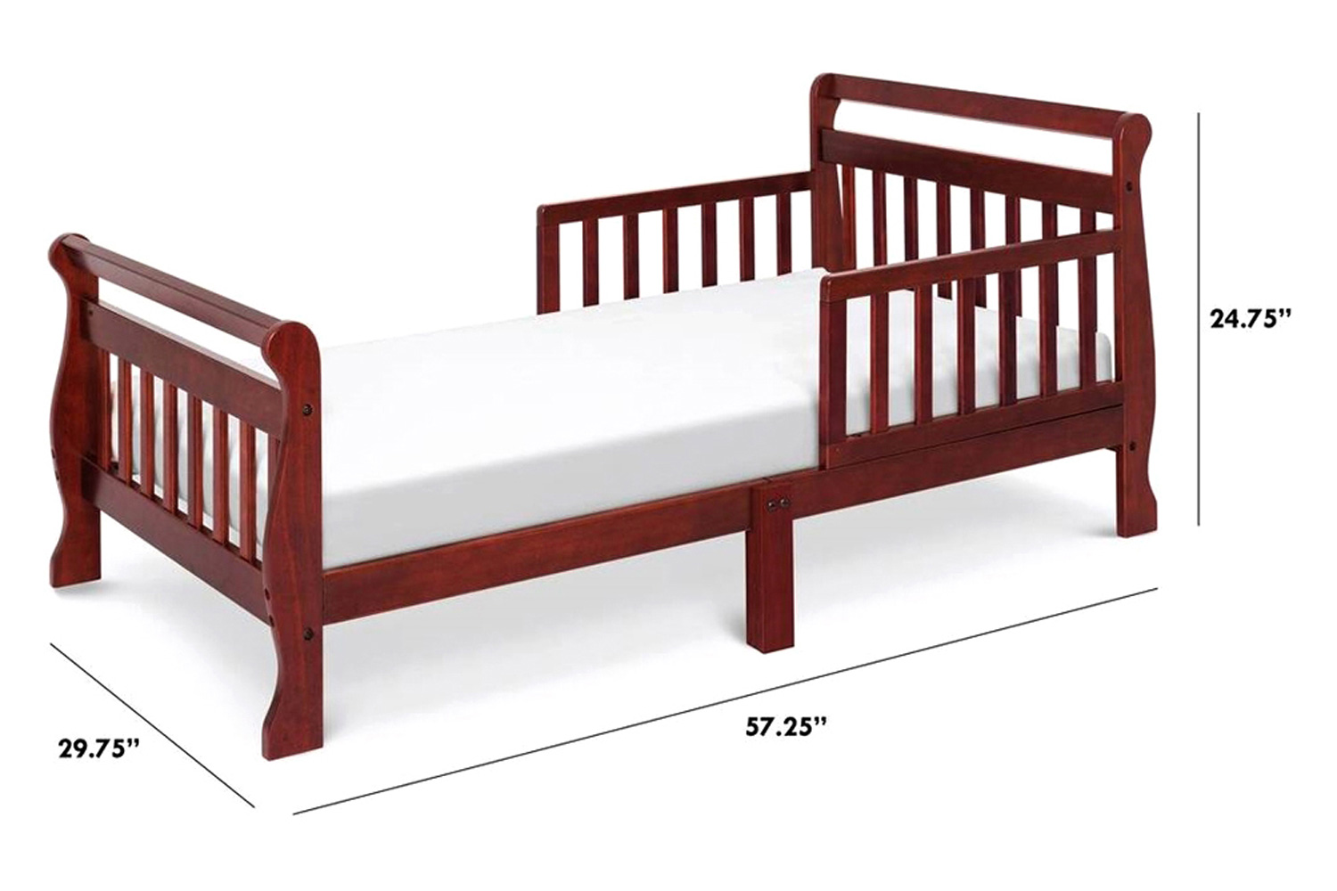 FaFurn Wooden Modern Toddler Sleigh Bed with Slatted Guard Rails - Cherry